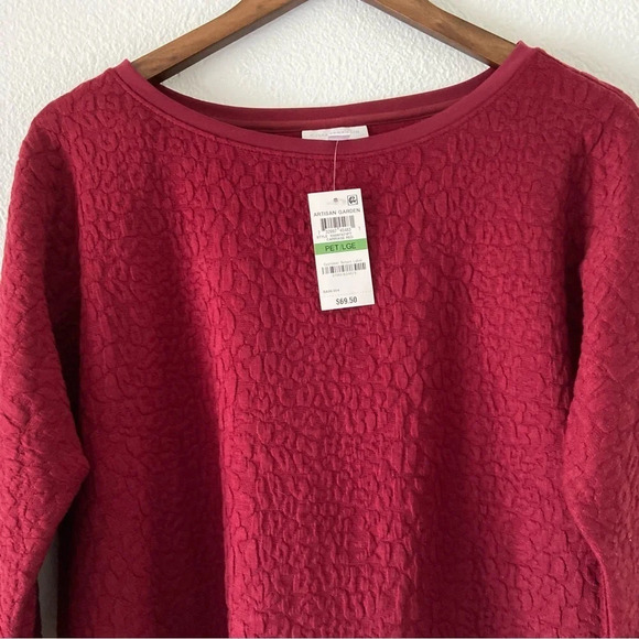 Charter Club Tie Cuff Blouse Artisan Garden Red Large Petite NEW Elegant Preppy - Picture 5 of 10